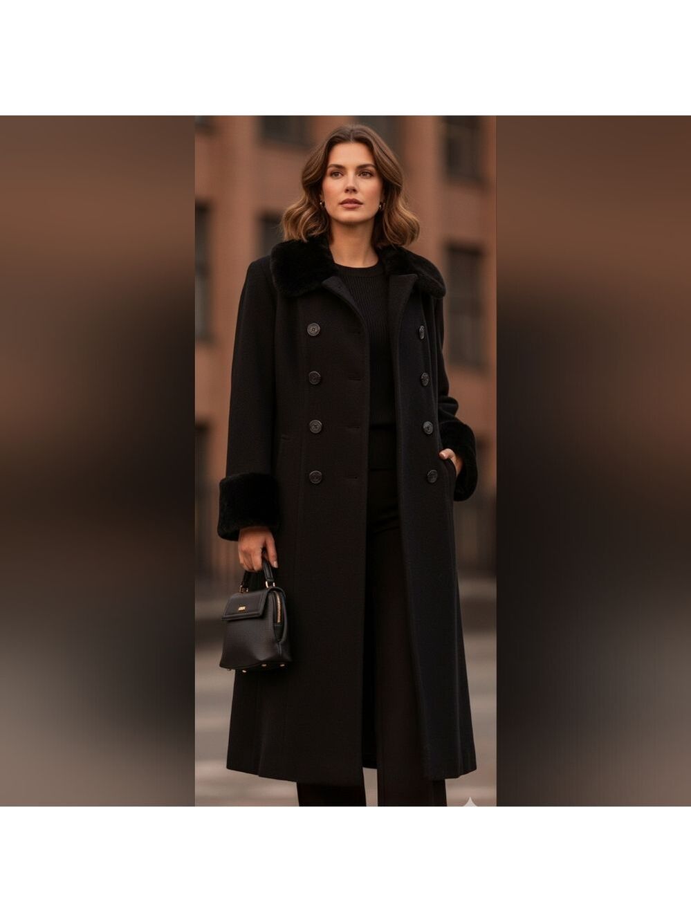 Braefair Black Trench Coat With Fur Collar Size 8